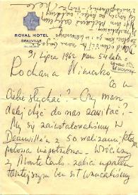 Portada:Carta a Janina Raue. Deauville (Francia), 31-07-1962