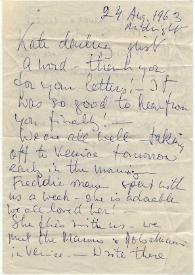 Portada:Carta a  Kathryn Cardwell. Venecia (Italia), 24-08-1963