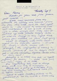 Portada:Carta dirigida a Aniela Rubinstein. Nueva York (Estados Unidos), 19-09-1963