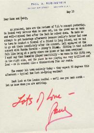 Portada:Carta dirigida a Aniela y Arthur Rubinstein. Nueva York (Estados Unidos), 10-05-1965