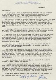 Portada:Carta dirigida a Arthur Rubinstein. Nueva York (Estados Unidos), 23-09-1965