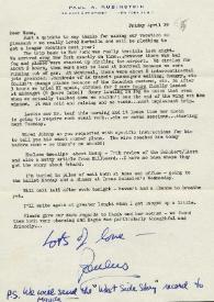 Portada:Carta dirigida a Aniela Rubinstein. Nueva York (Estados Unidos), 29-04-1966