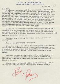 Portada:Carta dirigida a Aniela Rubinstein. Nueva York (Estados Unidos), 14-08-1966