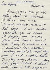 Portada:Carta dirigida a Aniela Rubinstein. Nueva York (Estados Unidos), 30-08-1966