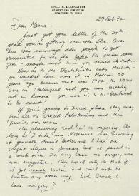 Portada:Carta dirigida a Aniela Rubinstein. Nueva York (Estados Unidos), 29-02-1992