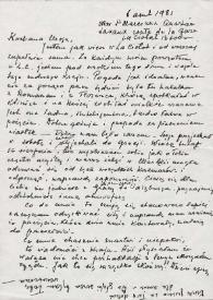 Portada:Carta dirigida a Aniela Rubinstein. La Ciotat (Francia), 06-08-1981
