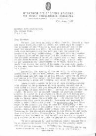 Portada:Carta dirigida a Arthur Rubinstein. Tel Aviv (Israel), 17-06-1957
