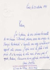 Portada:Tarjeta dirigida a Aniela Rubinstein. París (Francia), 20-10-1991