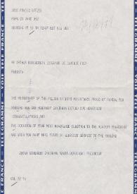 Portada:Telegrama dirigido a Arthur Rubinstein. Nueva York (Estados Unidos), 14-12-1971