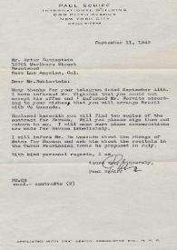 Portada:Carta dirigida a Arthur Rubinstein. Nueva York (Estados Unidos), 11-09-1942