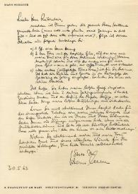 Portada:Carta dirigida a Arthur Rubinstein. Frankfurt  (Alemania), 30-05-1963