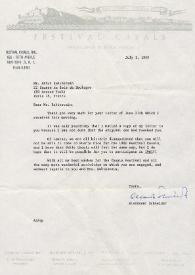 Portada:Carta dirigida a Arthur Rubinstein. Nueva York (Estados Unidos), 01-07-1959