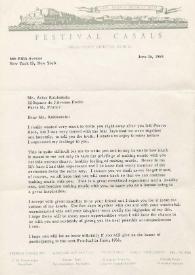 Portada:Carta dirigida a Arthur Rubinstein. Nueva York (Estados Unidos), 16-06-1965