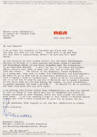 Portada:Carta dirigida a Arthur Rubinstein. Londres (Inglaterra), 12-06-1973