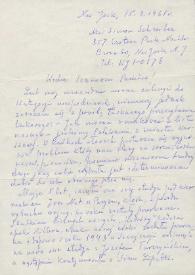 Portada:Carta dirigida a Aniela y Arthur Rubinstein. Nueva York (Estados Unidos), 15-03-1961
