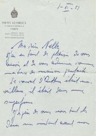 Portada:Carta dirigida a Aniela Rubinstein. París (Francia), 01-11-1954