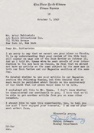 Portada:Carta dirigida a Arthur Rubinstein. Nueva York (Estados Unidos), 07-10-1949