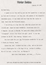 Portada:Carta dirigida a Aniela Rubinstein. Nueva York (Estados Unidos), 28-01-1987