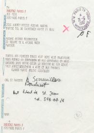 Portada:Telegrama dirigido a Aniela Rubinstein. París (Francia), 21-12-1982