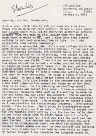 Portada:Carta dirigida a Aniela y Arthur Rubinstein. Dagsboro, Delaware (Estados Unidos), 05-10-1973