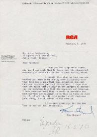 Portada:Carta dirigida a Arthur Rubinstein. Nueva York (Estados Unidos), 09-02-1976