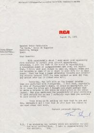 Portada:Carta dirigida a Arthur Rubinstein. Nueva York, 10-08-1976