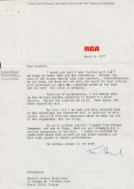 Portada:Carta dirigida a Arthur Rubinstein. Nueva York , 08-03-1977