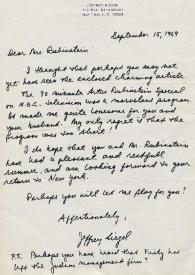 Portada:Carta dirigida a Aniela Rubinstein. Nueva York (Estados Unidos), 15-09-1969