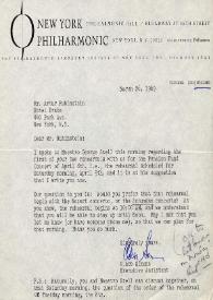 Portada:Carta dirigida a Arthur Rubinstein. Nueva York (Estados Unidos), 26-03-1969