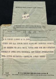 Portada:Telegrama dirigido a Arthur Rubinstein. Florencia (Italia), 14-12-1965