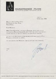 Portada:Carta dirigida a Arthur Rubinstein. París (Francia), 14-10-1969