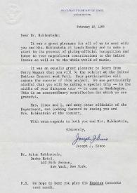 Portada:Carta dirigida a Arthur Rubinstein.  Washington (Estados Unidos), 18-02-1966