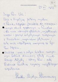 Portada:Carta dirigida a Aniela Rubinstein. Wayzata, Minnesota (Estados Unidos), 27-12-1982