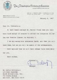 Portada:Carta dirigida a Arthur Rubinstein. Filadelfia (Pensilvania), 06-01-1967