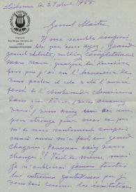 Portada:Carta dirigida a Arthur Rubinstein. Lisboa (Portugal), 27-08-1955