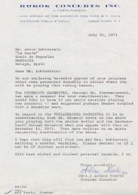 Portada:Carta dirigida a Arthur Rubinstein. Nueva York (Estados Unidos), 30-07-1971