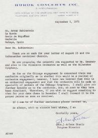 Portada:Carta dirigida a Arthur Rubinstein. Nueva York, 01-09-1971