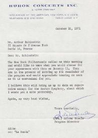 Portada:Carta dirigida a Arthur Rubinstein. Nueva York (Estados Unidos), 20-10-1971