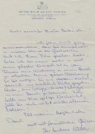 Portada:Carta dirigida a Arthur Rubinstein. Zürich (Alemania)