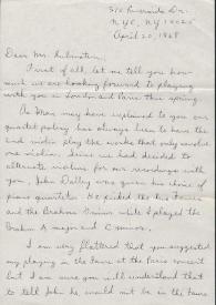 Portada:Carta dirigida a Arthur Rubinstein. Nueva York, 20-04-1968