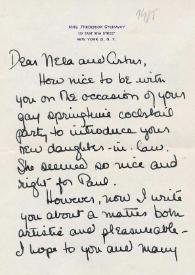 Portada:Carta dirigida a Aniela y Arthur Rubinstein. Nueva York (Estados Unidos), 13-05-1963