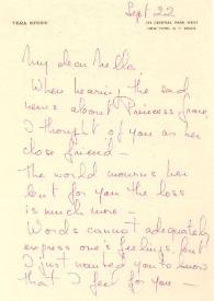 Portada:Carta dirigida a Aniela Rubinstein. Nueva York, 22-09-1982