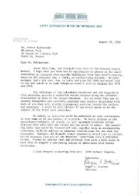 Portada:Carta dirigida a Arthur Rubinstein. Washington (Estados Unidos), 18-08-1980