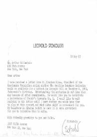 Portada:Carta dirigida a Arthur Rubinstein. Nueva York (Estados Unidos), 30-05-1963