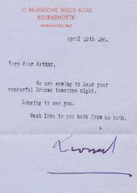 Portada:Carta dirigida a Arthur Rubinstein. Londres (Inglaterra), 18-04-1961