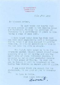 Portada:Carta dirigida a Arthur Rubinstein. Londres (Inglaterra), 17-07-1962