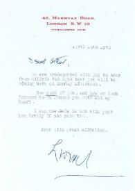 Portada:Carta dirigida a Arthur Rubinstein. Londres (Inglaterra), 13-04-1973