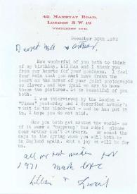 Portada:Carta dirigida a Arthur Rubinstein. Londres (Inglaterra), 30-12-1970