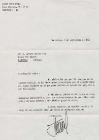 Portada:Carta dirigida a Arthur Rubinstein. Barcelona (España), 06-09-1977