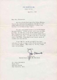 Portada:Carta dirigida a Arthur Rubinstein. Washington (Estados Unidos), 01-03-1966